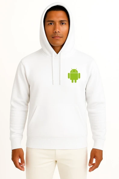 Kapüşonlu Android Logo Cep Tasarımlı Unisex Sweatshirt - Resim 7