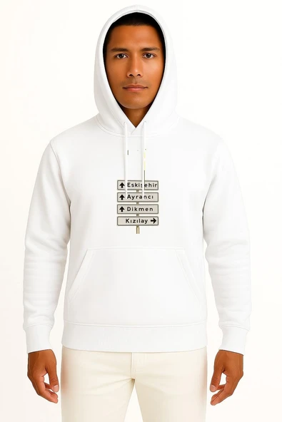 Kapüşonlu Ankara Kızılay Tabelası Göğüs Tasarımlı Unisex Sweatshirt ürün görseli 1