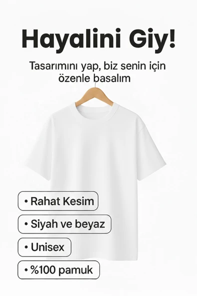 Kişiye Özel Rahat Kesim Unisex T-Shirt %100 Pamuk (Kendin Tasarla) ürün görseli 1