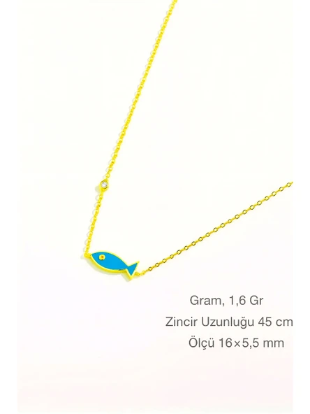 Blue Fish Nazar Minimal Kadın Gümüş Kolye - Resim 2