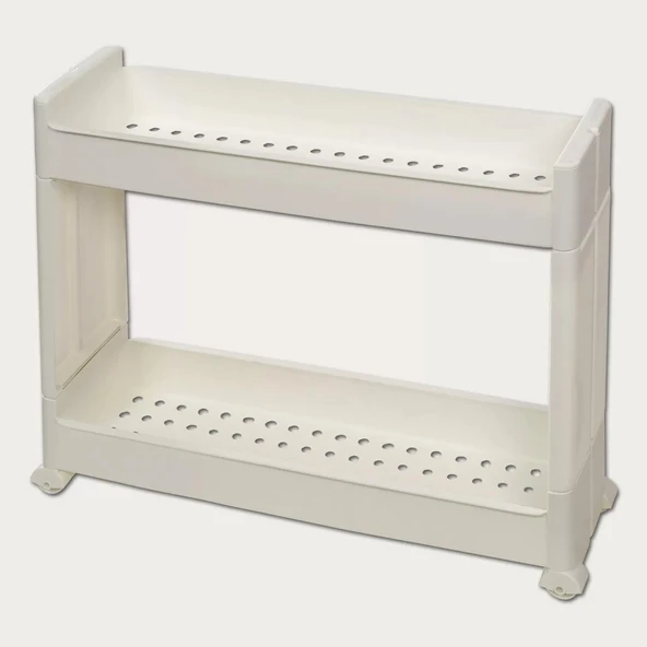 Slim Organizer 2 Katlı Plastik Banyo / Mutfak Düzenleyici Raf – Beyaz (49,5 × 14 × 45 cm) ürün görseli 1