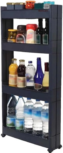 Slim Organizer 4 Katlı Plastik Banyo / Mutfak Düzenleyici Raf – Antrasit (49,5 × 14 × 101 cm) ürün görseli 1