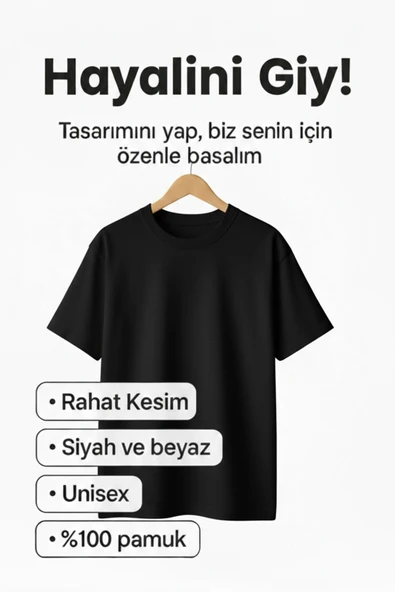 Kişiye Özel Rahat Kesim Unisex T-Shirt %100 Pamuk (Kendin Tasarla) ürün görseli 1
