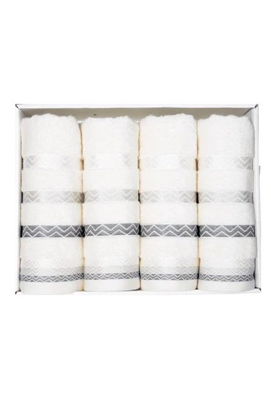 Vos Versa Bursa Varak Serisi 50x90cm %100 Pamuk 4lü Yüz Havlusu Beyaz VVHM0026 ürün görseli 1