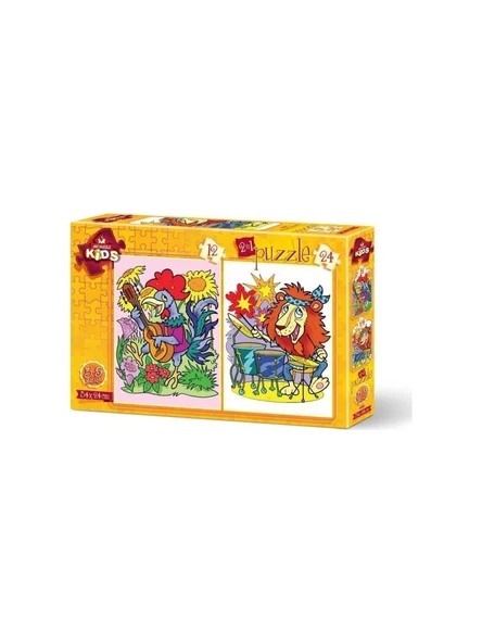 Art Puzzle Kids Müzisyen Hayvanlar 12+24 Parça 2'li Puzzle - 4490 ürün görseli 1