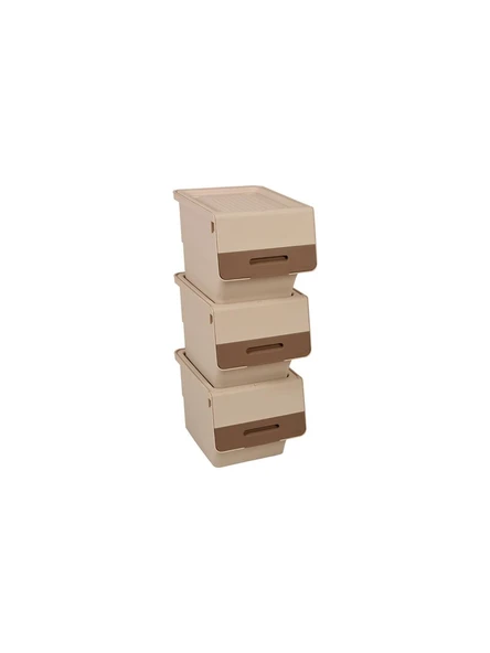 Freebox 12 Litre Krem – Kahve Tekerlekli 3’lü Set Organizer (Toplam 36 Litre Kapasite) ürün görseli 1