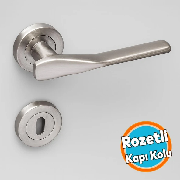 Saten Rozetli Oda Kapı Kolu Sürgülü ve Çelik Kapı Kulpu Uyumlu Daire Sağa Sola Uygun Kolları ürün görseli 1