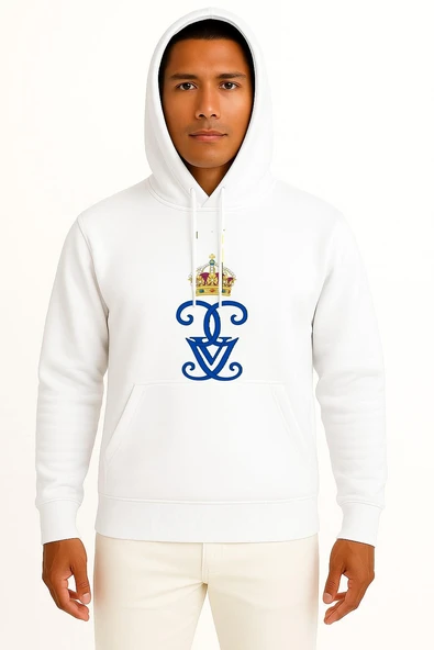 Kapüşonlu İsveçli Gustaf V Royal Cypher Monogram Monarch Göğüs Baskılı Unisex Sweatshirt ürün görseli 1