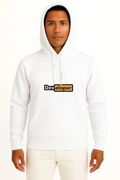 Kapüşonlu Developer Yazılımcı Göğüs Baskılı Unisex Sweatshirt ürün görseli 1