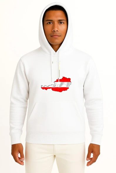 Kapüşonlu Avusturya Haritası Göğüs Baskılı Unisex Sweatshirt ürün görseli 1