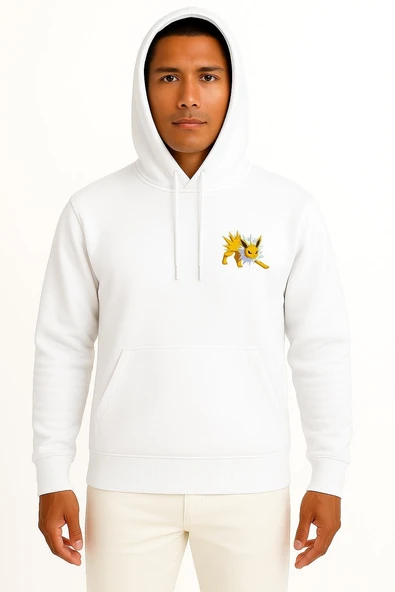 Kapüşonlu Zapdos Cep Baskılı Unisex Sweatshirt - Resim 5