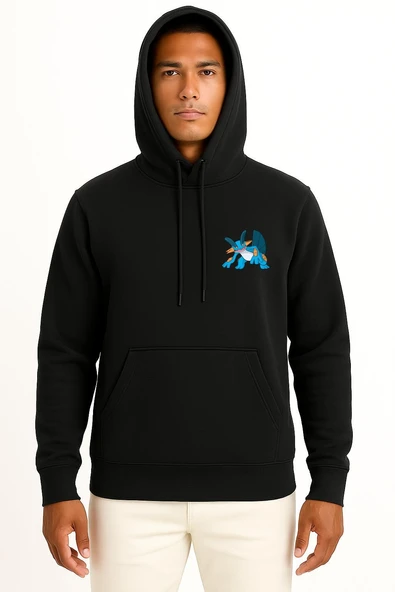 Kapüşonlu Swampert Cep Baskılı Unisex Sweatshirt - Resim 9