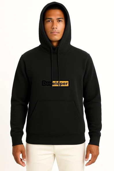 Kapüşonlu Developer Yazılımcı Göğüs Baskılı Unisex Sweatshirt - Resim 11