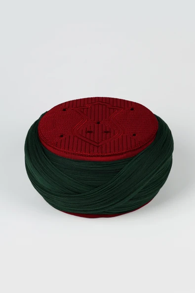 Namaz Sarığı - Yeşil Kumaş - Bordo Takke - Çapraz Sarım - Nali Şerif - 7 metre ürün görseli 1