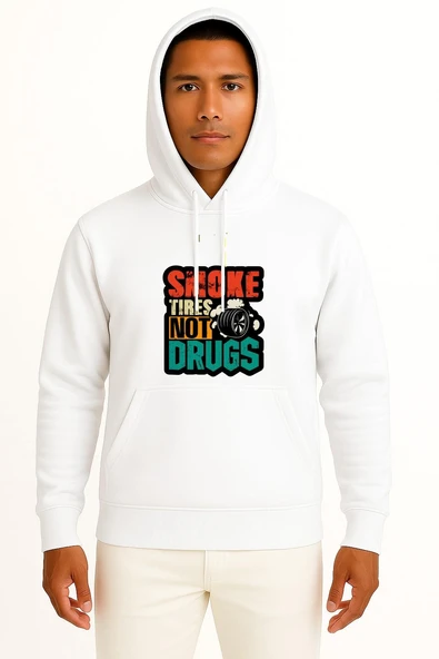 Kapüşonlu Drift Lastik Yakma Araba Göğüs Baskılı Unisex Sweatshirt ürün görseli 1