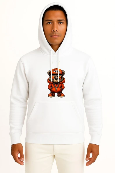 Kapüşonlu Bitcoin Kolyeli Teddy Bear Göğüs Baskılı Unisex Sweatshirt ürün görseli 1