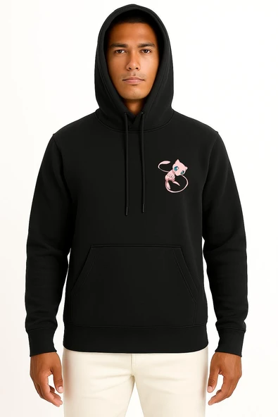Kapüşonlu Mew Cep Baskılı Unisex Sweatshirt - Resim 9