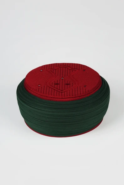 Namaz Sarığı - Yeşil Kumaş - Bordo Takke - Yuvarlak Sarım - Nali Şerif - 5 metre ürün görseli 1