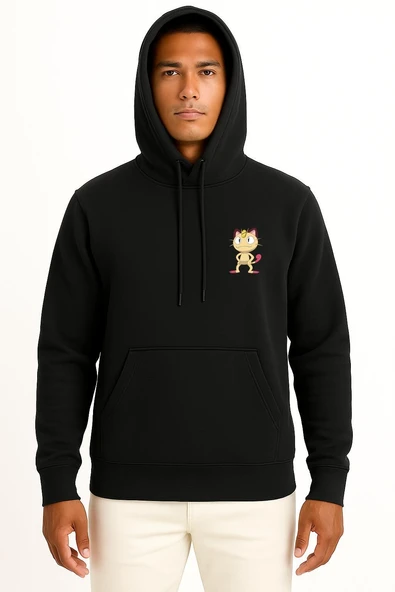 Kapüşonlu Meowth Cep Baskılı Unisex Sweatshirt - Resim 11