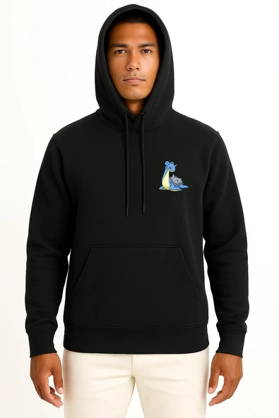 Kapüşonlu Lapras Cep Baskılı Unisex Sweatshirt - Resim 11