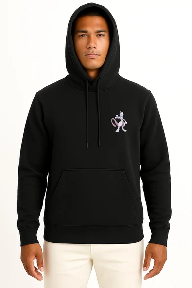 Kapüşonlu Mewtwo Cep Baskılı Unisex Sweatshirt - Resim 9