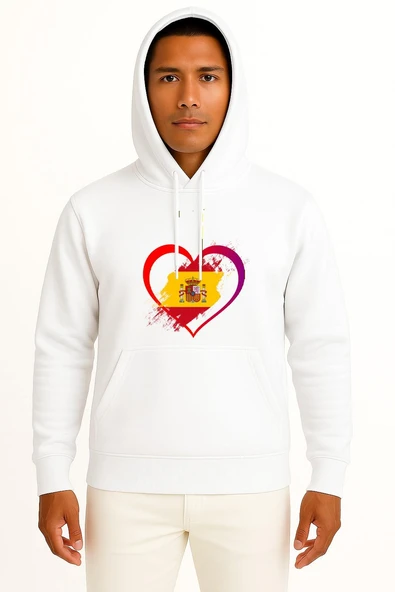 Kapüşonlu İspanya Kalp İçinde Göğüs Baskılı Unisex Sweatshirt ürün görseli 1