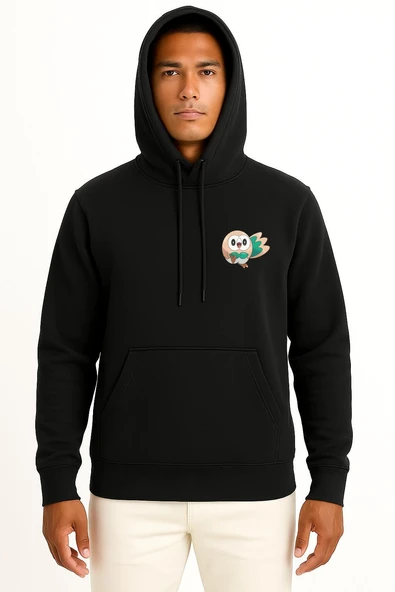 Kapüşonlu Rowlet Cep Baskılı Unisex Sweatshirt - Resim 11