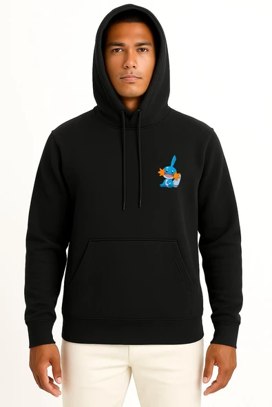 Kapüşonlu Mudkip Cep Baskılı Unisex Sweatshirt - Resim 9