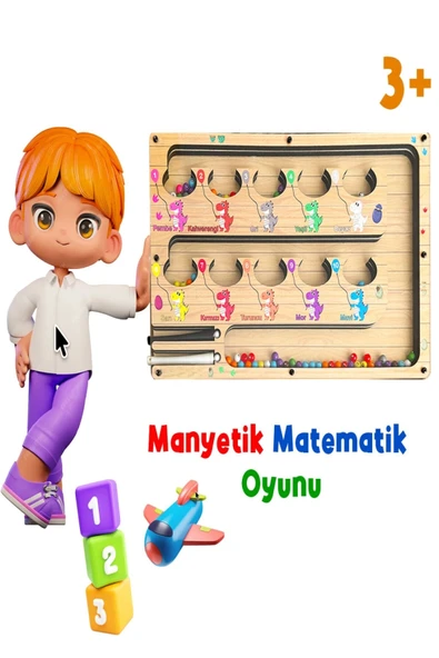 Manyetik Eğitici Renkli Sayma ve Eşleştirme Labirenti Eğitim Oyuncağı Ahşap Montessori Oyunu Dinozor ürün görseli 1