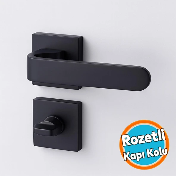 Kapı Kolu Kare Rozetli WC - BANYO Siyah Ev Kapı Kolları Sağa Sola Uygun Kilitlenebilir 1 Takım ürün görseli 1