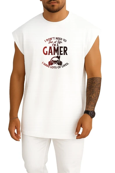 Oversize Ben Oyuncuyum - Gamer Göğüs Baskılı Atlet ürün görseli 1