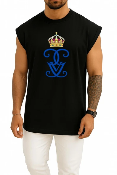 Oversize İsveçli Gustaf V Royal Cypher Monogram Monarch Göğüs Baskılı Atlet - Resim 11