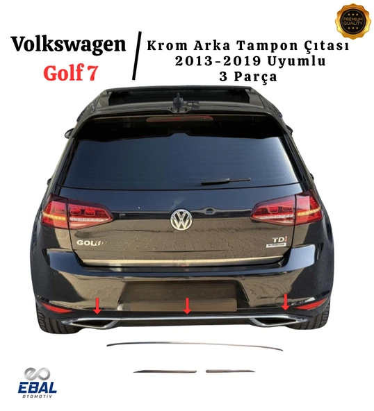 Vw Golf 7 Uyumlu Krom Arka Tampon Çıtası 3 Parça 2013-2019 P.çelik ürün görseli 1