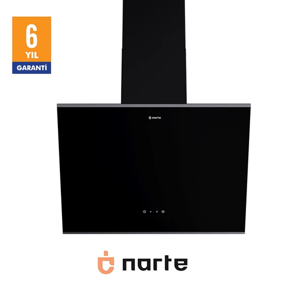 NARTE -H20060BX 60 CM Siyah  Cam Inox Çıtalı Eğimli Davlumbaz - 6 YIL GARANTİLİ ürün görseli 1