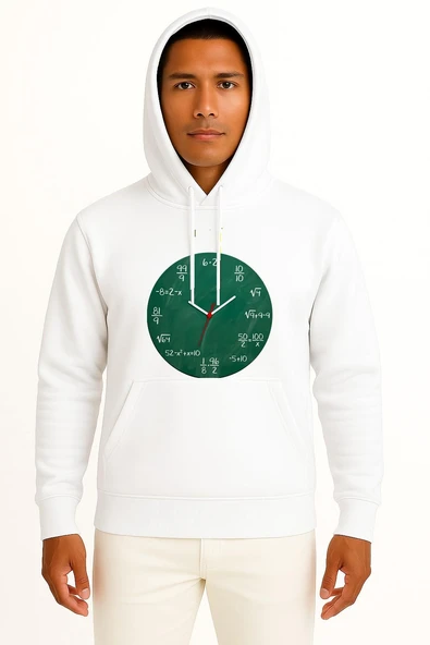 Kapüşonlu Matematik Çarpma Bölme Toplama Saati Göğüs Baskılı Unisex Sweatshirt ürün görseli 1