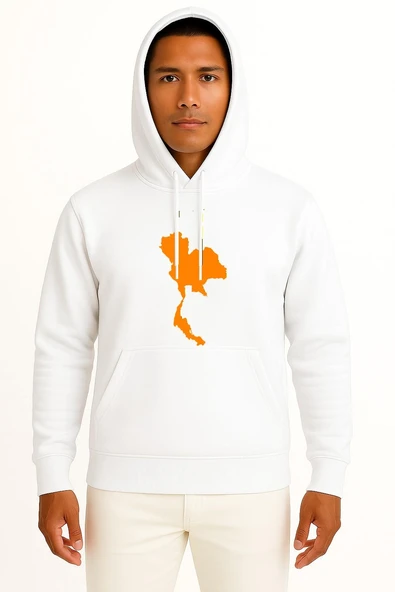 Kapüşonlu Tayland Haritası Göğüs Baskılı Unisex Sweatshirt ürün görseli 1
