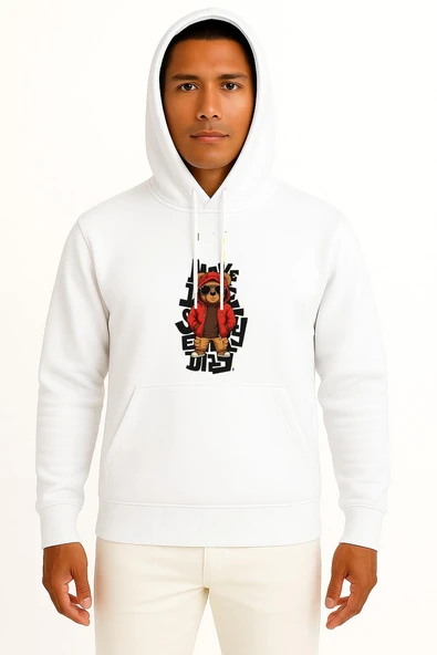 Kapüşonlu Şapkalı Graffiti Teddy Bear Göğüs Baskılı Unisex Sweatshirt ürün görseli 1