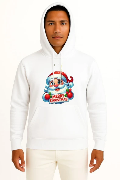 Kapüşonlu Merry Christmas Yılbaşı Göğüs Baskılı Unisex Sweatshirt ürün görseli 1