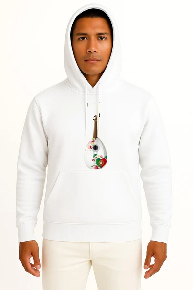 Kapüşonlu Portekiz Ukulele Gitar Göğüs Baskılı Unisex Sweatshirt ürün görseli 1
