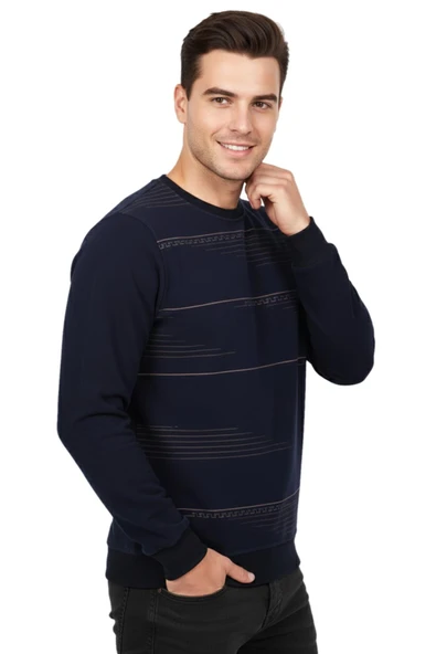 Erkek Sıfır Yaka Sweatshirt BGL-ST04863 - Resim 5
