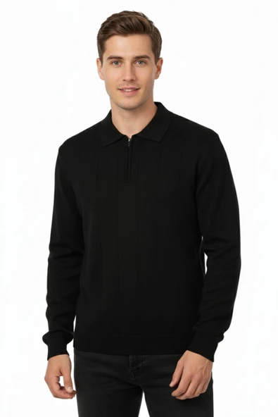 Erkek Polo Yaka Fermuarlı Triko Kazak Regular Fit  7019 BGL-ST04922 ürün görseli 1