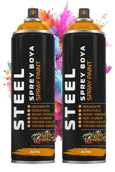Altın Sarı Gold Sprey Boya 200 ml 2 Adet Hızlı Kuruyan Profesyonel Ahşap Plastik Demir Metal Cam Porselen Duvar Renkli ürün görseli 1