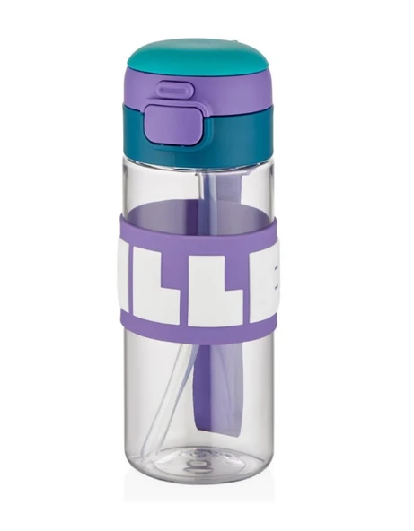 Diller 600 Ml Silikon Pipetli Tritan Matara Çift İçim  D2417 Yeşil Mor ürün görseli 1