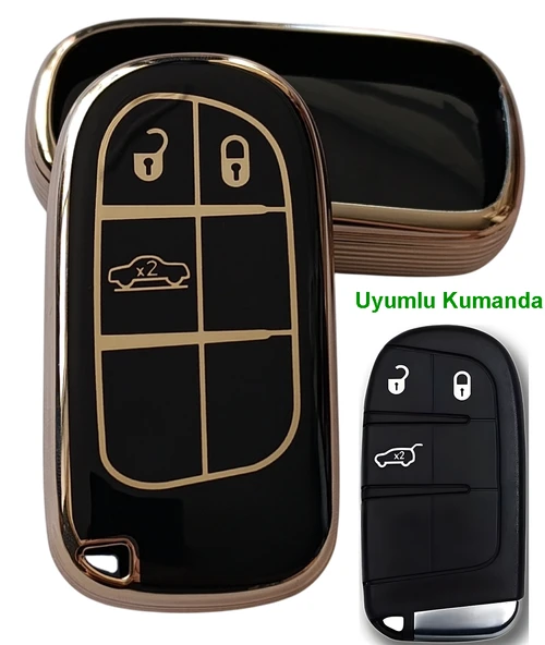 Egea Cross 500 Jeep Dodge Chrysler Uyumlu Smart Kumanda Anahtar Kılıfı Oto Anahtarlık Siyah Gold ürün görseli 1