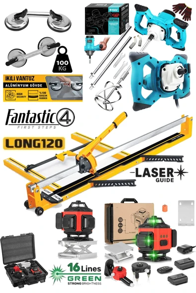 Fantastic 4'lü Set 120cm Seramik Fayans Kesme Mak + 2'li Vantuz + Boya Karıştırıcı + 16 Satır Lazer ürün görseli 1