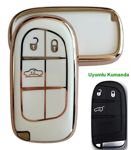 Egea Cross 500 Jeep Dodge Chrysler Uyumlu Smart Kumanda Anahtar Kılıfı Oto Anahtarlık Beyaz Gold ürün görseli 1