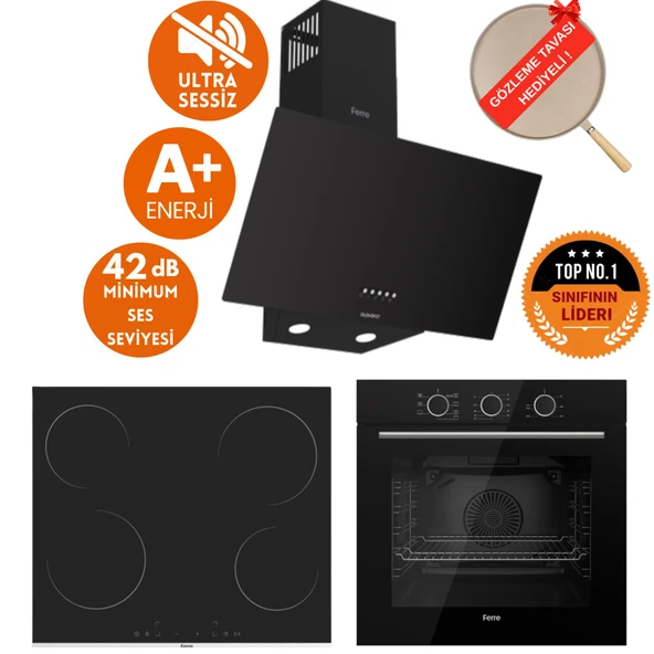 Ferre SilentArt&FryArt FECA Sessiz Vitro. Elektrikli Siyah Ankastre Set (D086-SA + MS261 + QXE62CS) ürün görseli 1
