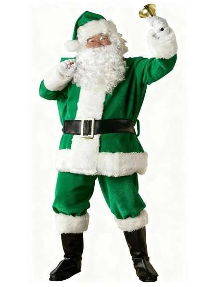 Yeşil Noel Baba Kostümü Yetişkin - Resim 2