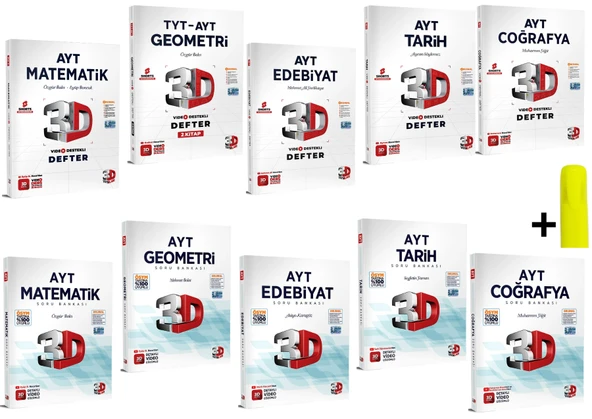 3D Yayınları AYT Eşit Ağıtlık Matematik Geometri Edebiyat Tarih Coğrafya Defter Soru Seti 10 Kitap ürün görseli 1