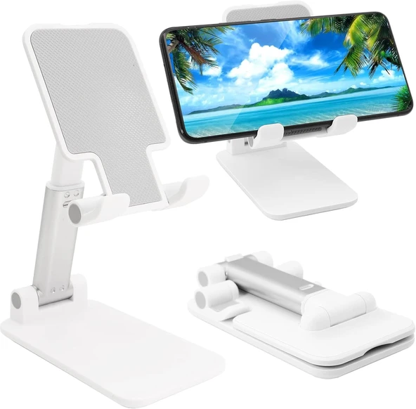 Masaüstü Telefon Tutucu Tablet Standı 2 Kademeli Katlanır Uzunluk Ayarlı ürün görseli 1